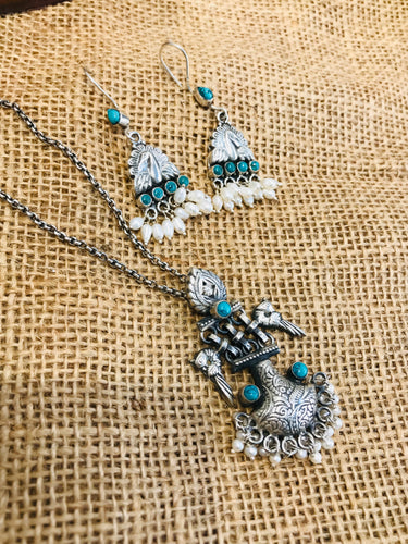 925 Peacock Pearl Pendant Set